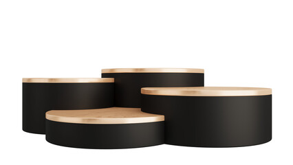Black Gold Luxury Podium Product Display Stand On Transparent Background Minimal Showcase. 3D Render Illustration