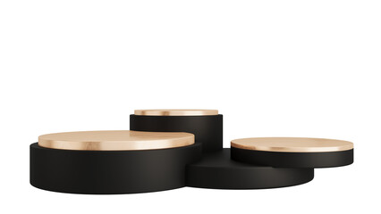Black Gold Luxury Podium Product Display Stand On Transparent Background Minimal Showcase. 3D Render Illustration