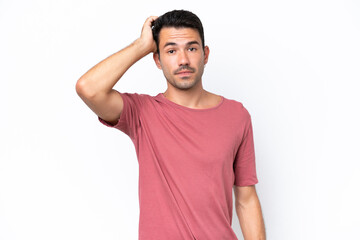 Young handsome man over isolated white background with an expression of frustration and not understanding