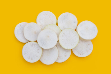 Sliced Japanese daikon. Fresh vegetables