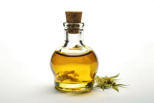 bottle of Cannabis oil with herbs