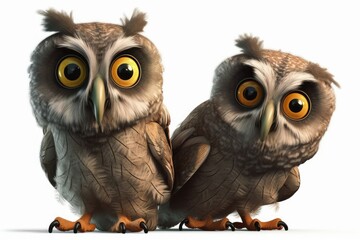 Naklejka premium two owls in front of white background