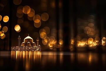 mosque moon shiny sparkle lantern and bokeh, with
generative ai