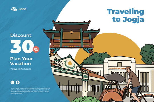 Tourism Vacation theme gift voucher discount with Yogyakarta illustration