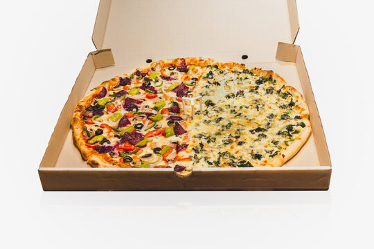 New York style pizzas takeout isolated in clipping path.