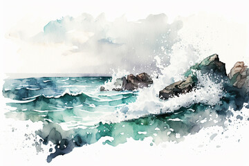 illustration of a watercolor sea. AI