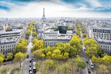 Naklejka premium Panorama view from Triumphal Arch, Paris, France