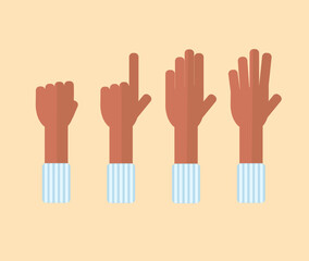 Stylized hand gestures. Dark-complexion.