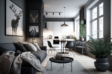 The interior design of a modern Scandinavian apartment. AI