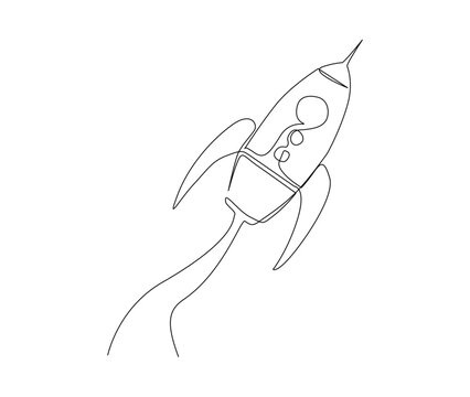recommend clip art: Continuous one line drawing of rocket take off. Rocket space ship launch line art vector illustration.