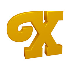 Golden alphabet letter x in 3d rendering for education concept