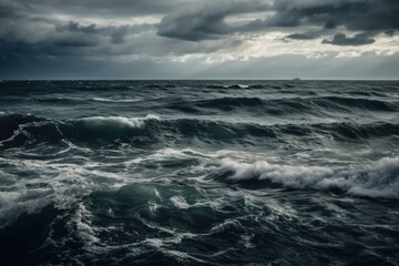 sea wave and ominous clouds in the distance. Generative AI