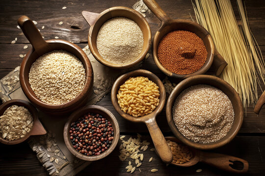 Collection of whole grains,. Vegetarian food, Generative AI © Mohammad