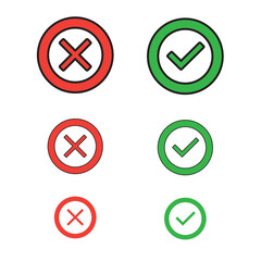 Check marks icons. accept and reject. Isolated on white background. Vector Illustration.