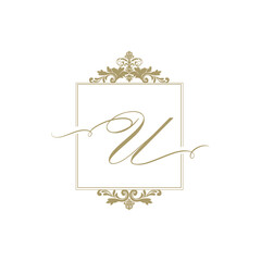Golden monogram frame Victorian letter u