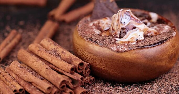 Fresh delicious yogurt with chocolate flavor, cow's milk yogurt with chocolate flavor