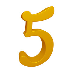 Golden number 5 in 3d rendering for math, business and education concept