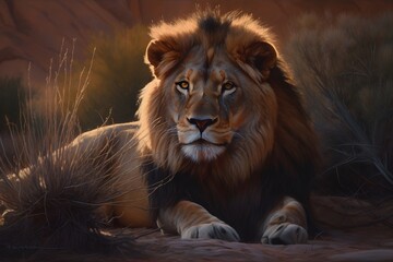 Lion relaxing in the Sahara Desert portrait | Animal illustrations/backgrounds/wallpapers/portraits |