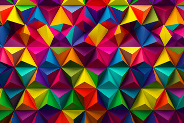 A Series Of Interlocking, Colorful Tetrahedrons, Arranged In A Repeating Pattern To Create A Dynamic Visual Effect.
