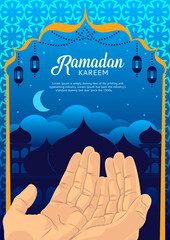 a poster for ramadan kareem with hands raised to pray_size A4
