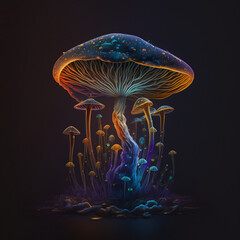psychedelic mushroom stylized dark background