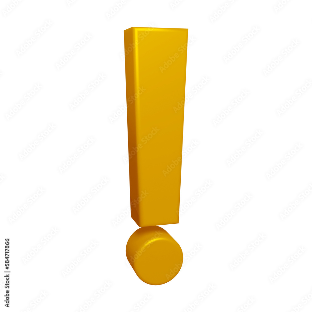Poster golden exclamation mark symbol or icon design in 3d rendering