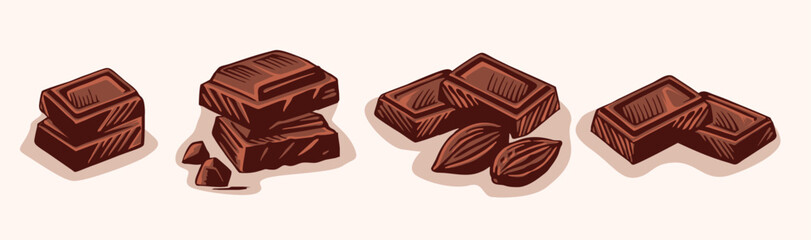 Vector set of hand drawn chocolate desserts, chocolate food illustrations 
