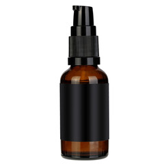Amber spray bottle Mock-Up - blank dark label, atomizer.