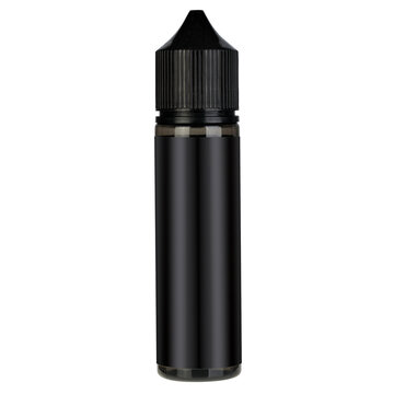 Black ape vbottle with blank label isolated on white background. Tobacco liquids electronic cigarettes.