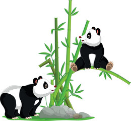 Cute Family of Panda Cartoon Playing
