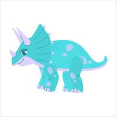 Cartoon happy dinosaur triceratops on white background.