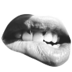 Halftone lip. Female lip with tongue and piercing. Trendy png  pieces. Modern forms for card, print on clothes. Creative collage. - 584718857
