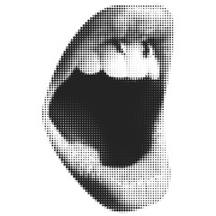 Halftone lip. Female lip with tongue and piercing. Trendy png  pieces. Modern forms for card, print on clothes. Creative collage. - 584718860