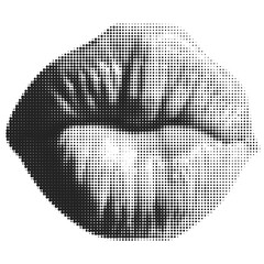 Halftone lip. Female lip with tongue and piercing. Trendy png  pieces. Modern forms for card, print on clothes. Creative collage.