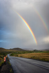 A rainbow after a Karoo storm along the N12 just outside Klaarstroom. Western Cape. South Africa