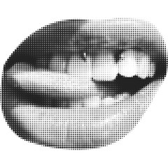 Halftone lip. Female lip with tongue and piercing. Trendy png  pieces. Modern forms for card, print on clothes. Creative collage. - 584719056