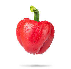 Red pepper with fresh water drops, isolated on a transparent background png.