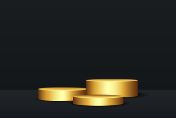 Golden step podium on abstract background, pedestal vector