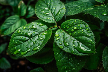 Raindrops on Green Leaves Macro
