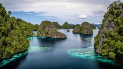Raja Ampat, Blue Lagoon with Green Rockes, West Papua. Indonesia, Wonderful Indonesia, Generative AI