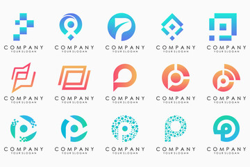 Set of letters P logo design. modern creative monogram icon design inspiration.