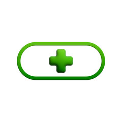 3d green pill capsule with plus