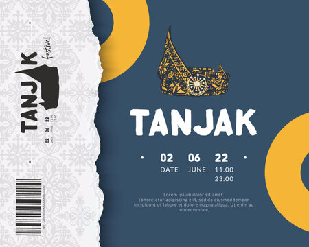 blue poster of tanjak melayunese traditional hat hand drawn illustration design inspiration