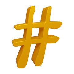 Fototapeta premium Golden hashtag symbol or icon design in 3d rendering