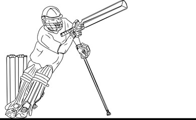 Inclusive Cricket: Handicapped Man's One-Line Doodle Playing, Cricket for All: Continuous Line Cartoon of Handicapped Man in Action, Adaptive Cricket Joy: Hand-Drawn Sketch of Handicapped Player