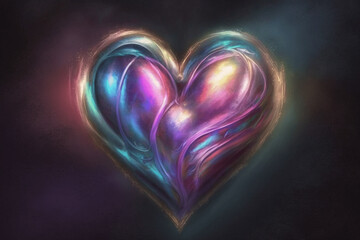 Colourful soft pastel painting, iridescence love heart 