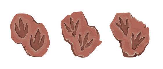 Set of dinosaurs footprints in cartoon style isolated on white background.