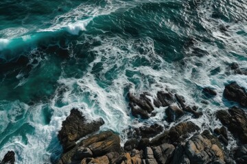 Ocean waves as seen from above. Background blue water. Generative AI