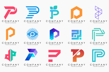 Set of letters P logo design. modern creative monogram icon design inspiration.