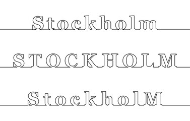 Stockholm. The name of the capital of Sweden, contour line. Lowercase and uppercase letters